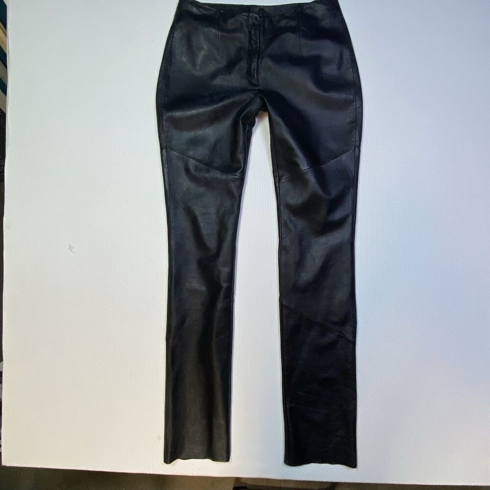 Vintage Wilson's Black Genuine Leather Pants Mid Rise Boot Cut Women's 8 - Picture 3 of 16